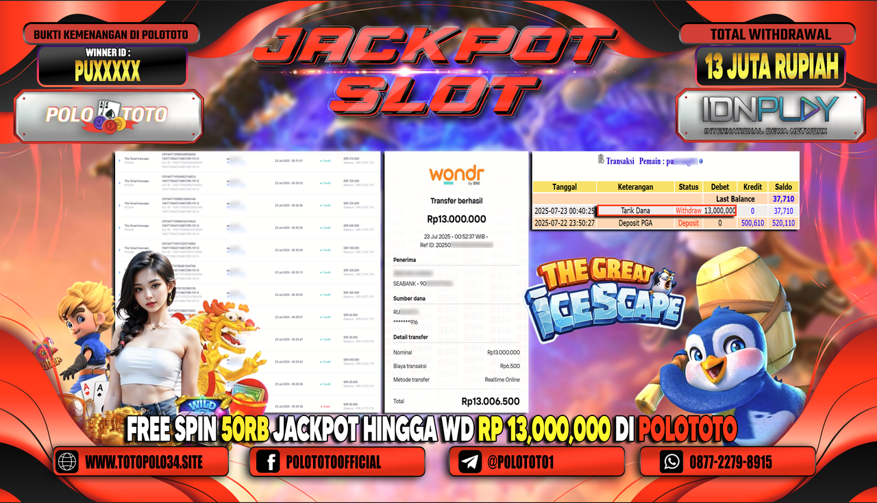 POLOTOTO JACKPOT SLOT THE GREAT ICE SCAPE Rp.13.000.000,- LUNAS