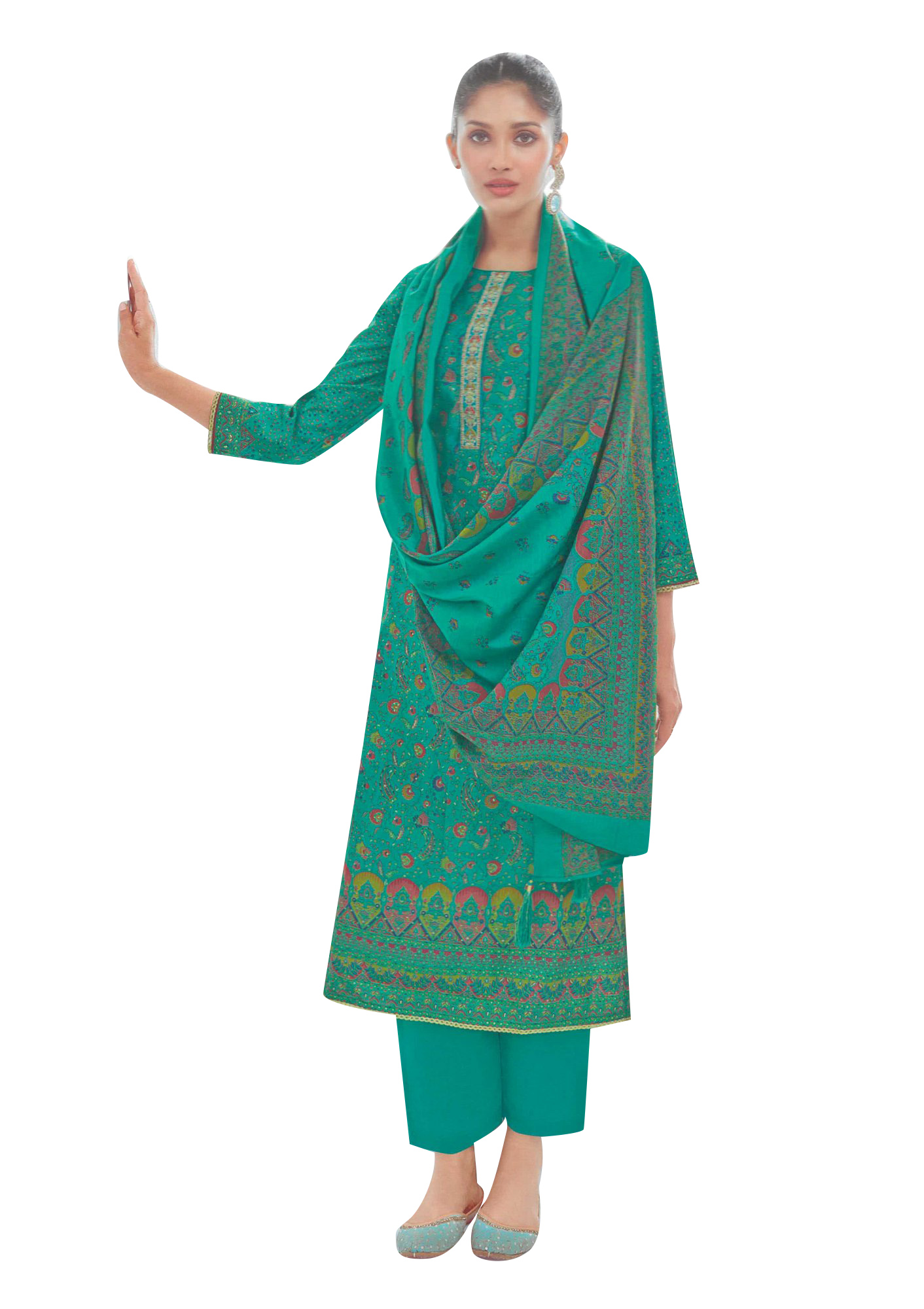 Ladyline Modal Silk Printed Embroidered Salwar Kameez Indian Bollywood Pakistani - Picture 17 of 25