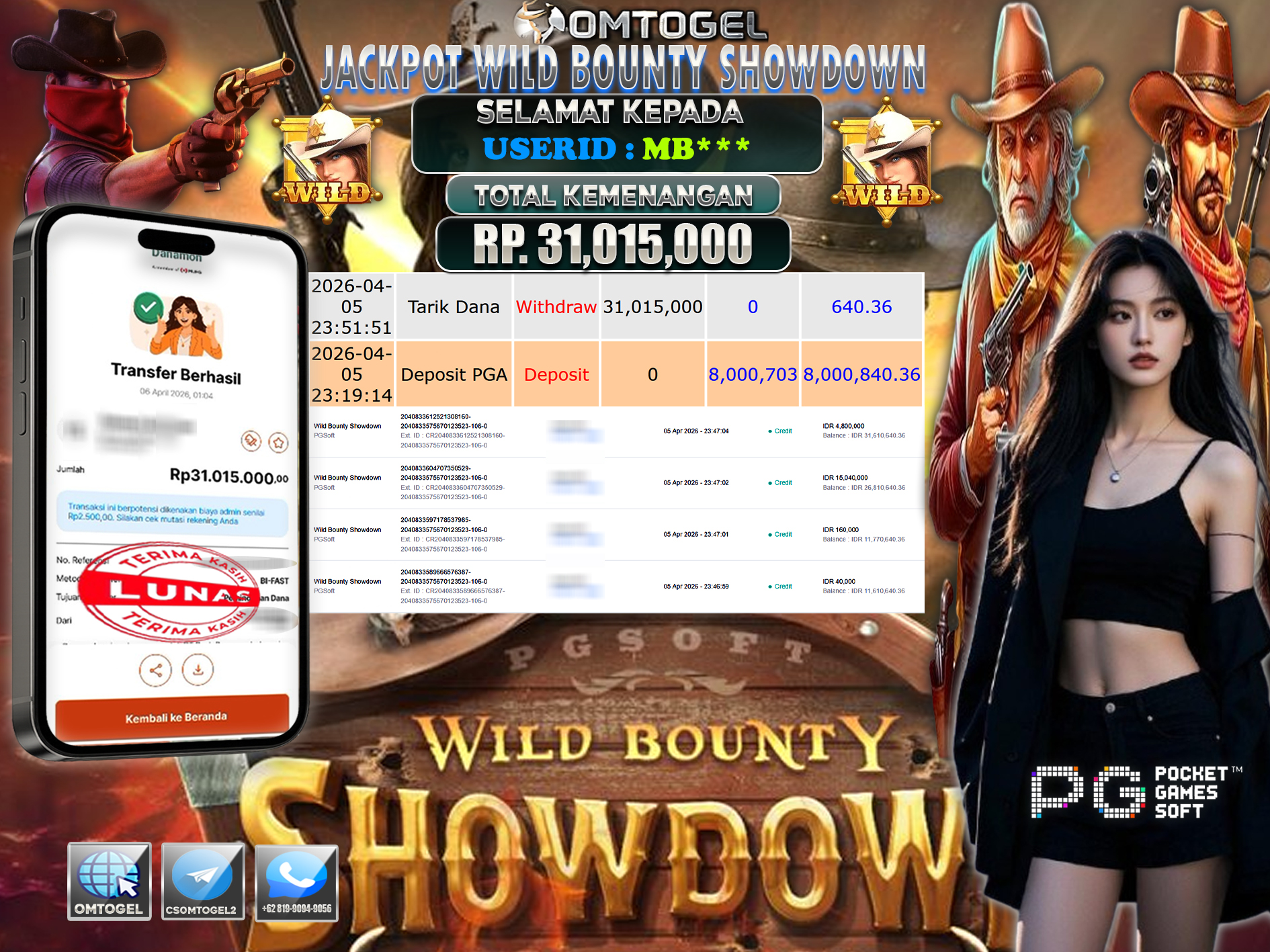 OMTOGEL JACKPOT PG SOFT WILD BOUNTY SHOWDOWN, 31 JUTA DI BAYAR LUNAS ,-