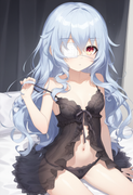 1girl, yoshino (date a live), small breasts, {{black babydoll}}, {{{silver hair} s-3431862933