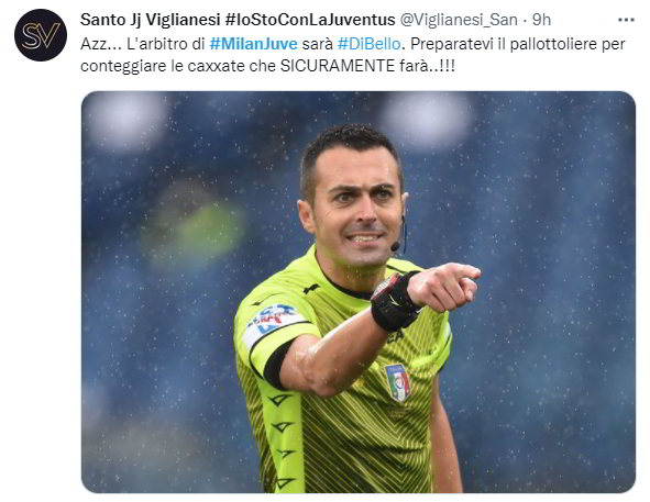 Azz... L'arbitro di #MilanJuve sarà #DiBello. Preparatevi il pallottoliere per conteggiare le caxxate che SICURAMENTE farà..!!!