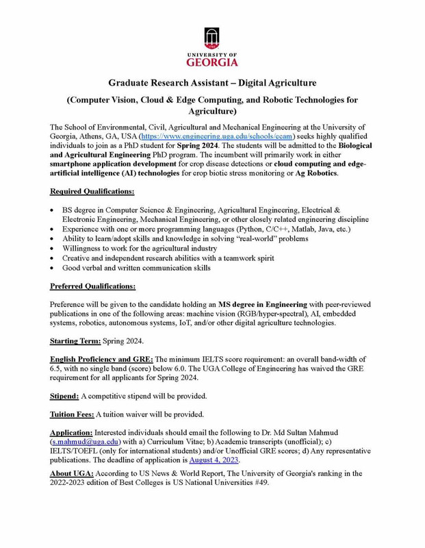 Graduate Research Assistant - Digital Agriculture | University of GEORGIA