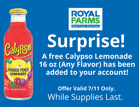 Enjoy a Refreshing FREE Calypso Lemonade (Any Flavor) at Royal Farms Today! Enjoy a Refreshing FREE Calypso Lemonade (Any Flavor) at Royal Farms Today!