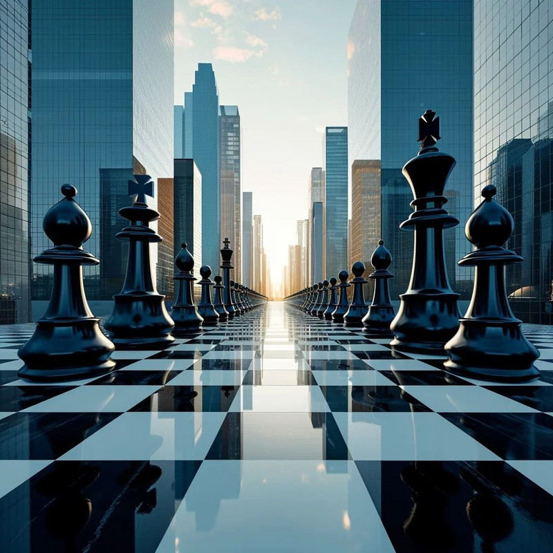 Fundo estratégico com elementos visuais de planejamento e sucesso.