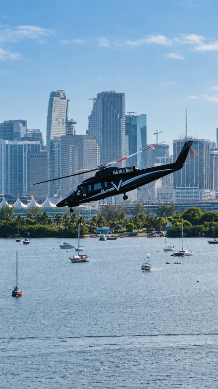 Helicopter positioned on ILandMiami marine utility vessel