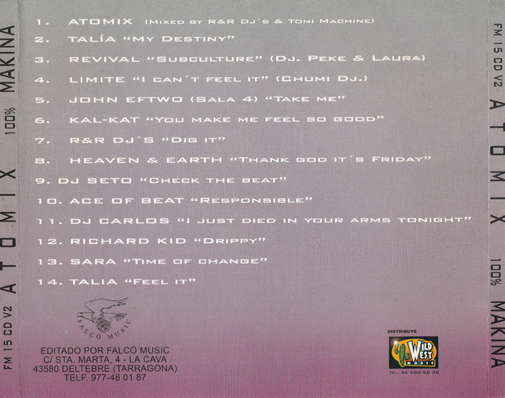 16/03/2024 - Various – Atomix - 100% Makina (CD, Compilation)(Falco Music – FM15CDV2)  1998  (FLAC) Back