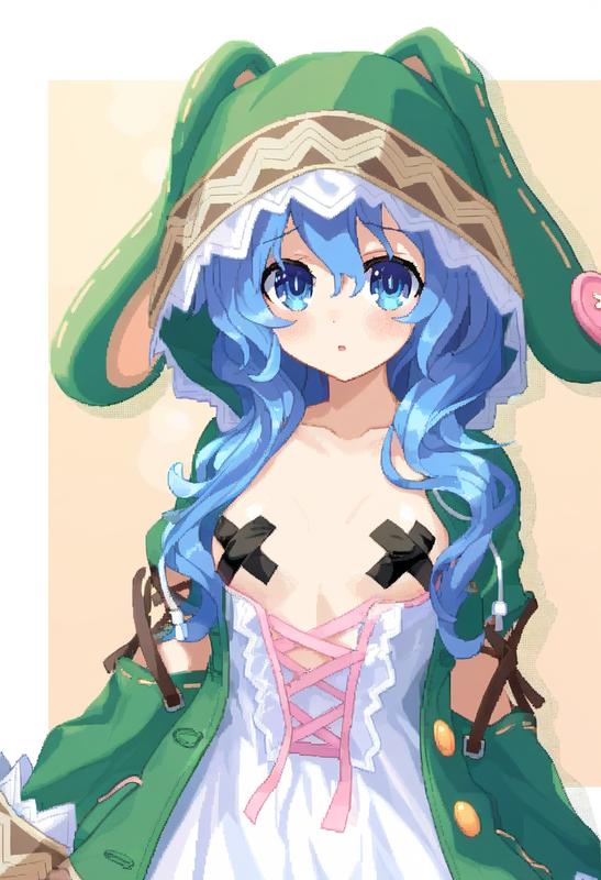 1girl, yoshino (date a live), blue hair, blue eye, Green Coat, animal hood down, s-2048270116