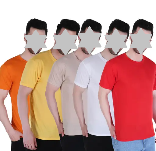 5 SET COMBO PLAIN T SHIRT YELLOW,ORANGE,RED,SKIN COLOUR, WHITE POLYSTER T SHIRT Color 2 (R304)