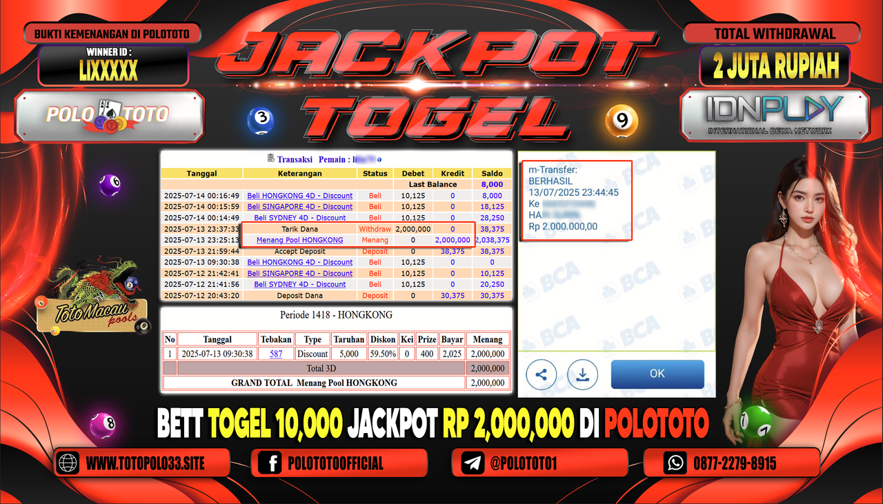 POLOTOTO JACKPOT TOGEL HONGKONG LOTTO Rp.2.000.000,-