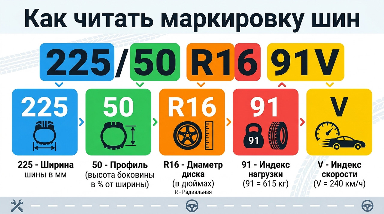 Как читать маркировку шин