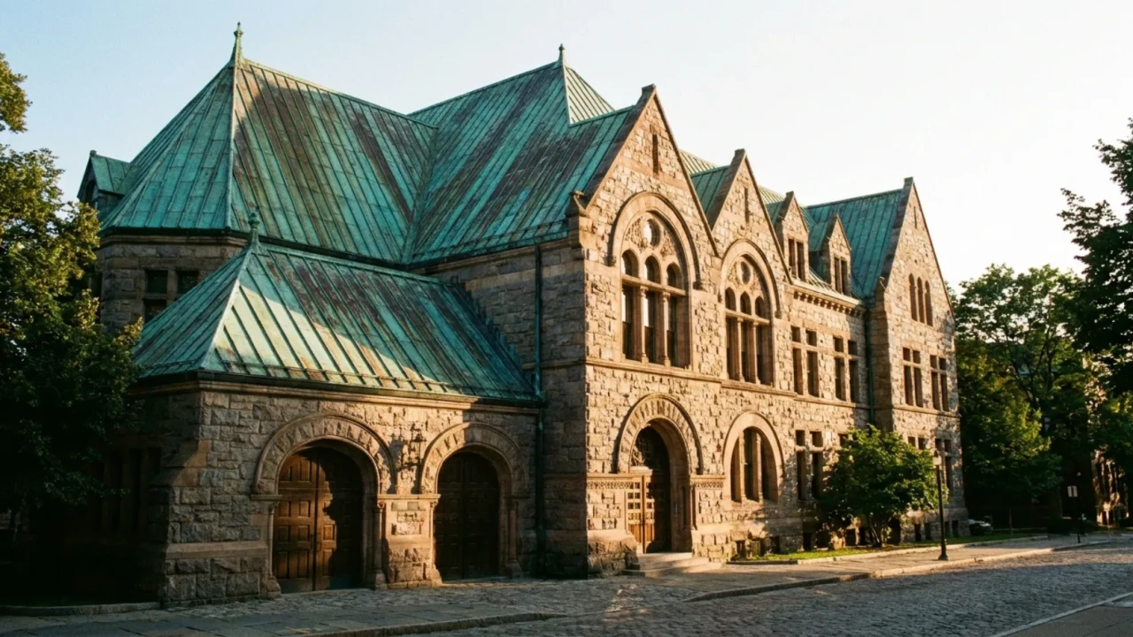 Historic building with original copper roof showing century-old patina and structural integrity