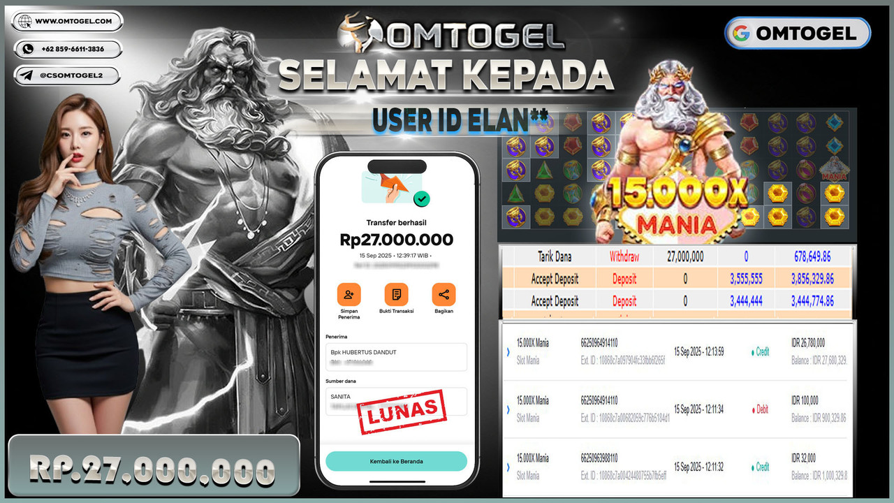 OMTOGEL JACKPOT SLOT MANIA 15,000X MANIA 27 JUTA DI BAYAR LUNAS ,-