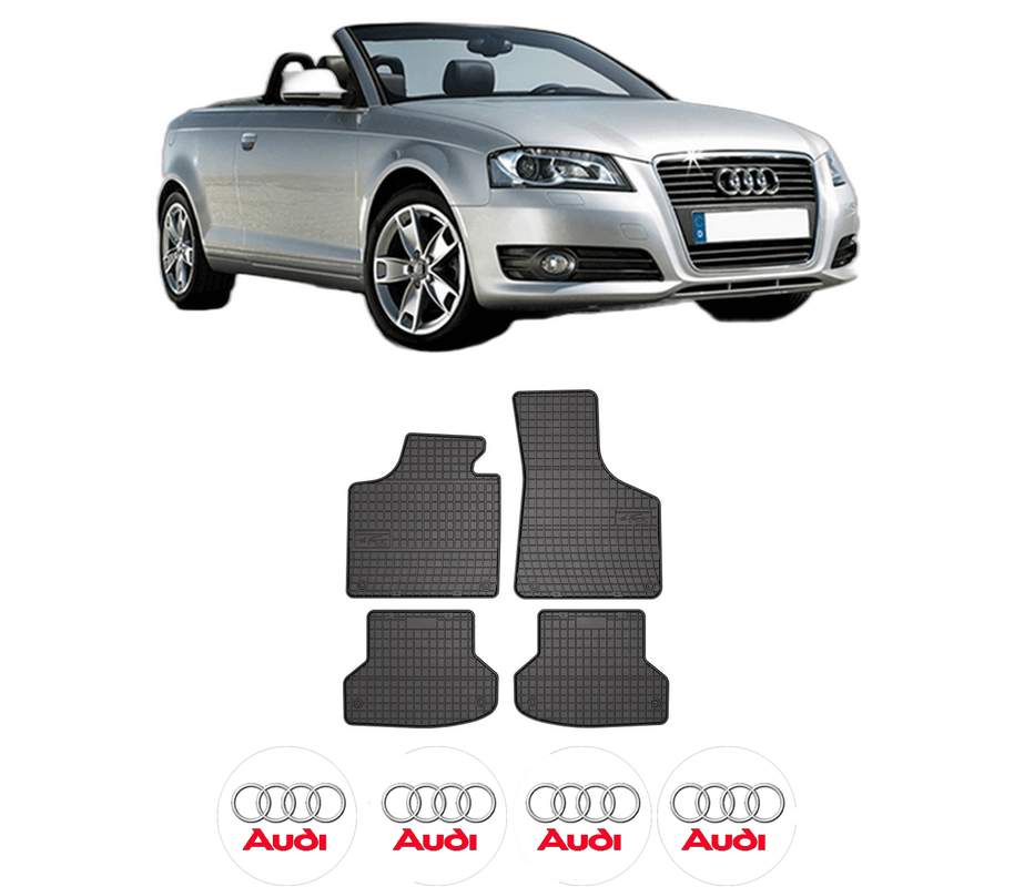 Set covorase presuri AUDI A3 Convertible (8P7) din 2008-2013, auto, din cauciuc thermoplastic, 4 Stickere auto cu AUDI