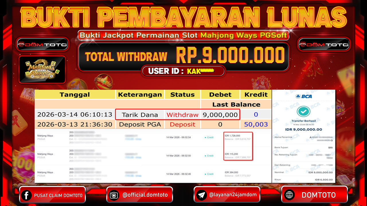 JACKPOT SLOT Mahjong Ways PGSoft 14 MARET 2026
