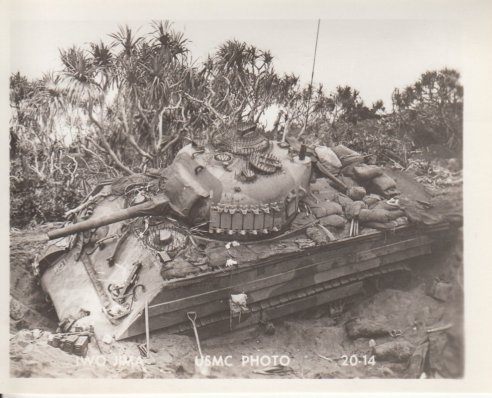 USMC Photo Marine M4A2 SHERMAN TANK In Ditch