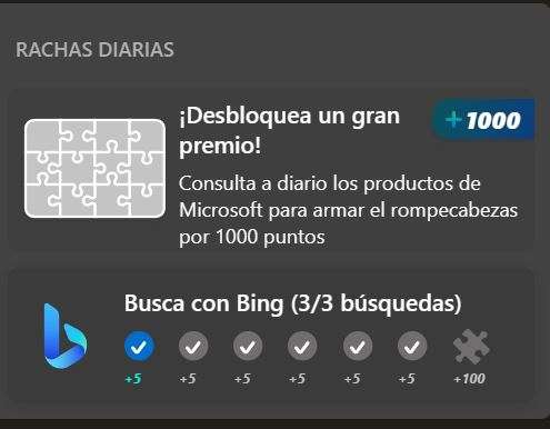 Microsoft Rewards - Racha diaria para 1000 puntos 
