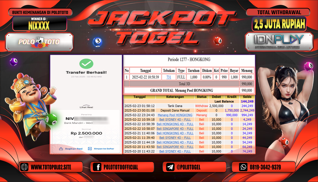 POLOTOTO JACKPOT TOGEL PASARAN HONGKONG Rp.2.500.000,-