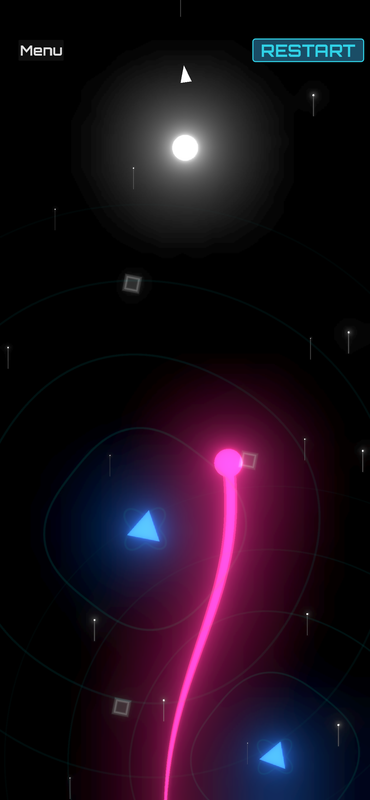GravityShot gameplay screenshot showing an orb and gravity sources