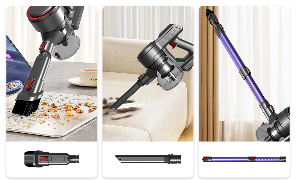 Aspirateur Balai Sans Fil 6 En 1 - 50 Min D'autonomie, 25 KPa Puissance, Brosse Anti-émmêlement, Idéal Poils Animaux Et Voiture