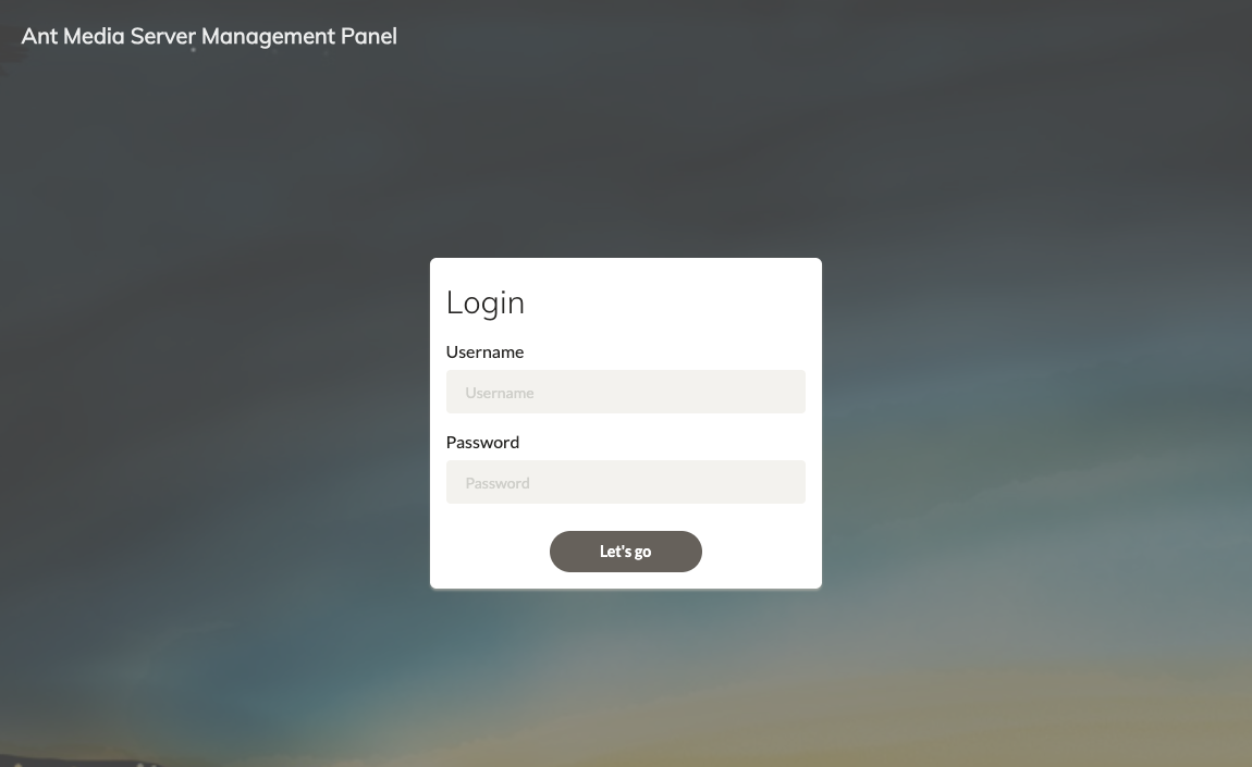 Ant Media Server Login page