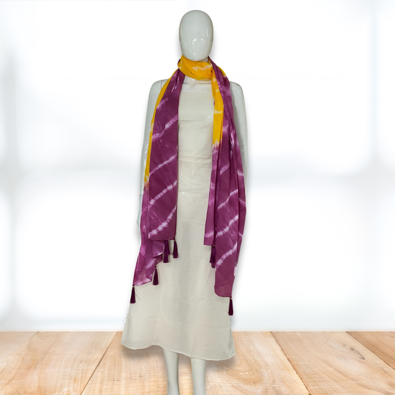 Sunshine Yellow with Purple Tie & Dye MulMul Cotton Dupatta