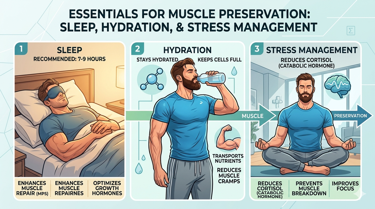 Collage of high protein foods including chicken, eggs, Greek yogurt, tofu, lentils and fish, showing how to keep muscle while losing fat during cutting phase