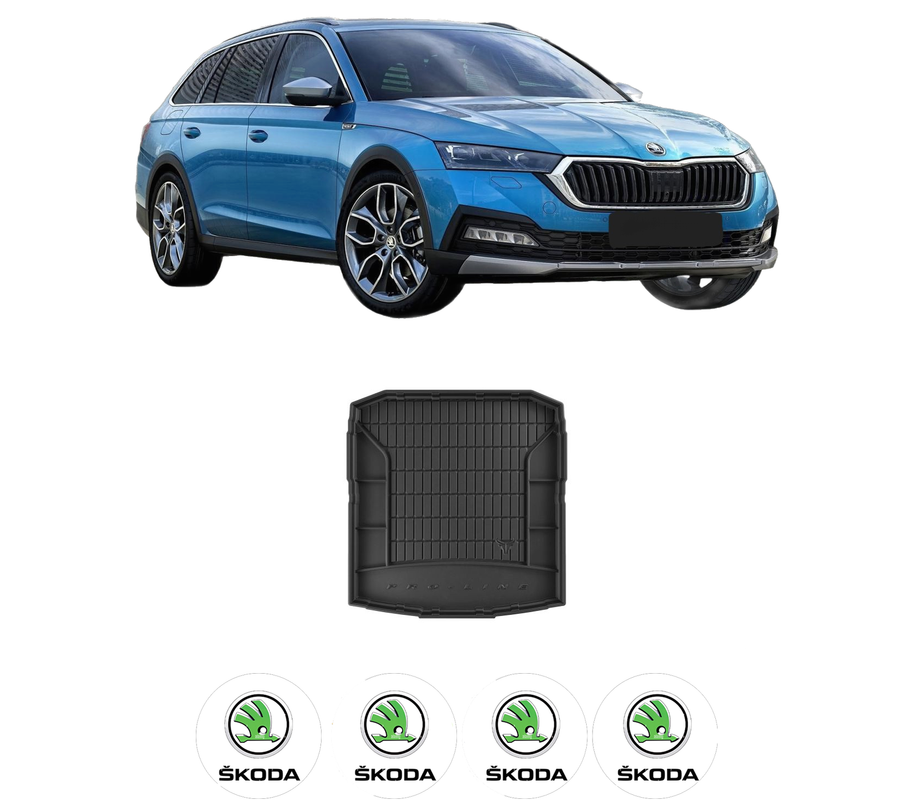 Tavita Portbagaj SKODA OCTAVIA IV (NX3, NN3, PV3) din 2020-2021, Protectie Portbagaj Auto, 4x Stickere auto cu SKODA