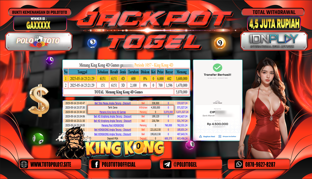 POLOTOTO JACKPOT TOGEL KING KONG Rp.4.500.000,-