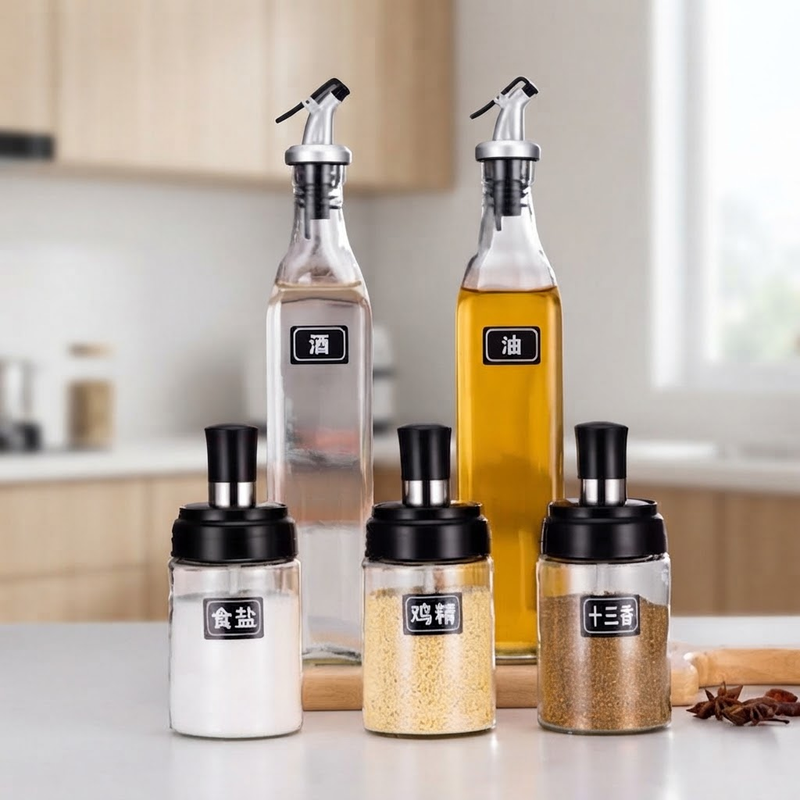 5-Piece Set Oil Bottle and Spice Jar for Kitchen Organization