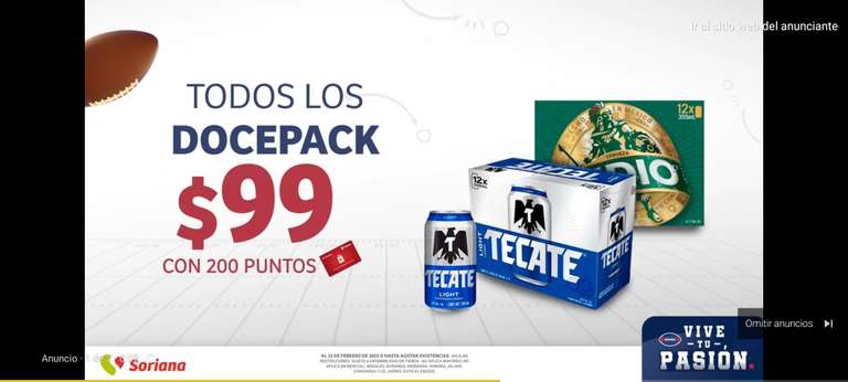 200 puntos Soriana = $99 el 12 de cerveza (Leer Descripción) 
