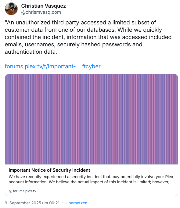 Datenabfluss bei Plex