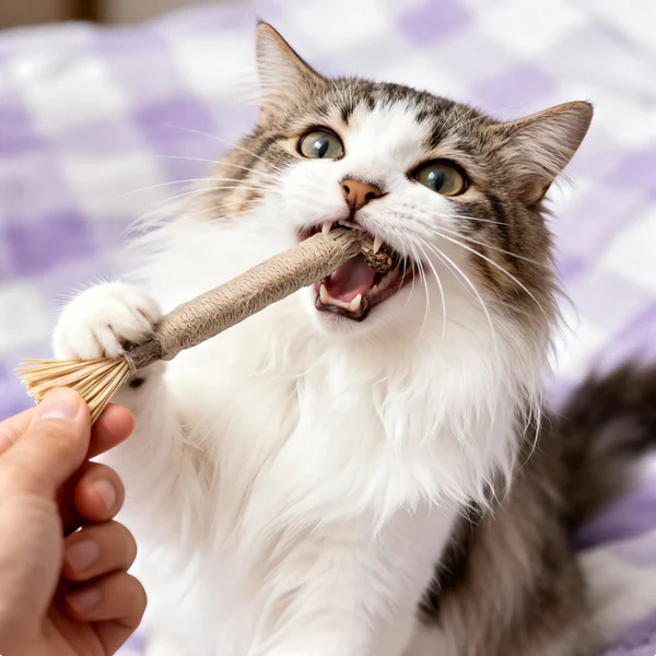 Cat enjoying silvervine stick