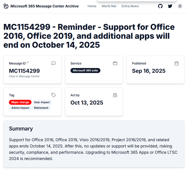Office 2016/2019 Support-Ende