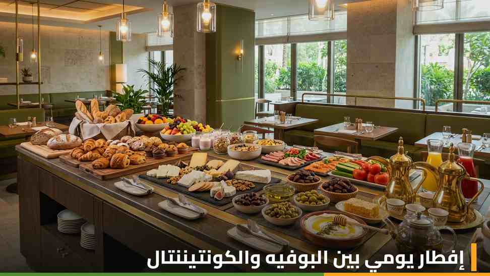 بوفيه إفطار متنوع في مطعم فندق فوكو مكة يشمل التمور والأجبان والمخبوزات
