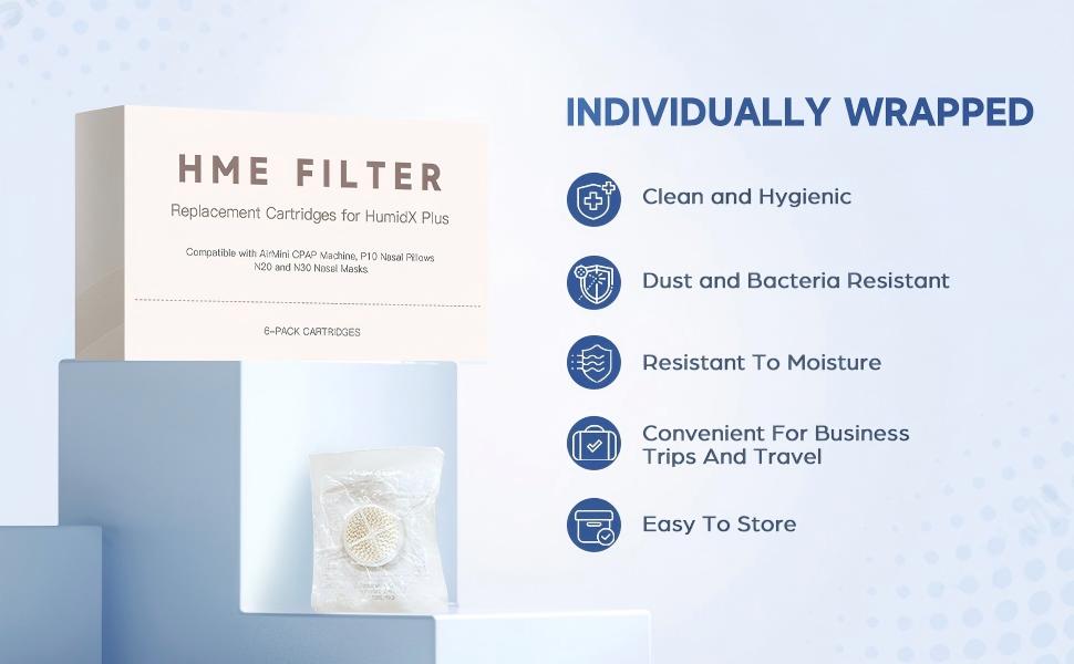 Individually wrapped HME cartridges for hygiene and travel portability