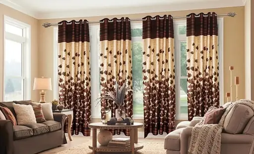 Bright Brown Leaf Pannel 4 Piece Mapple Eyelet Polyester door Curtains (Pack of 4) || Coffee (R704)