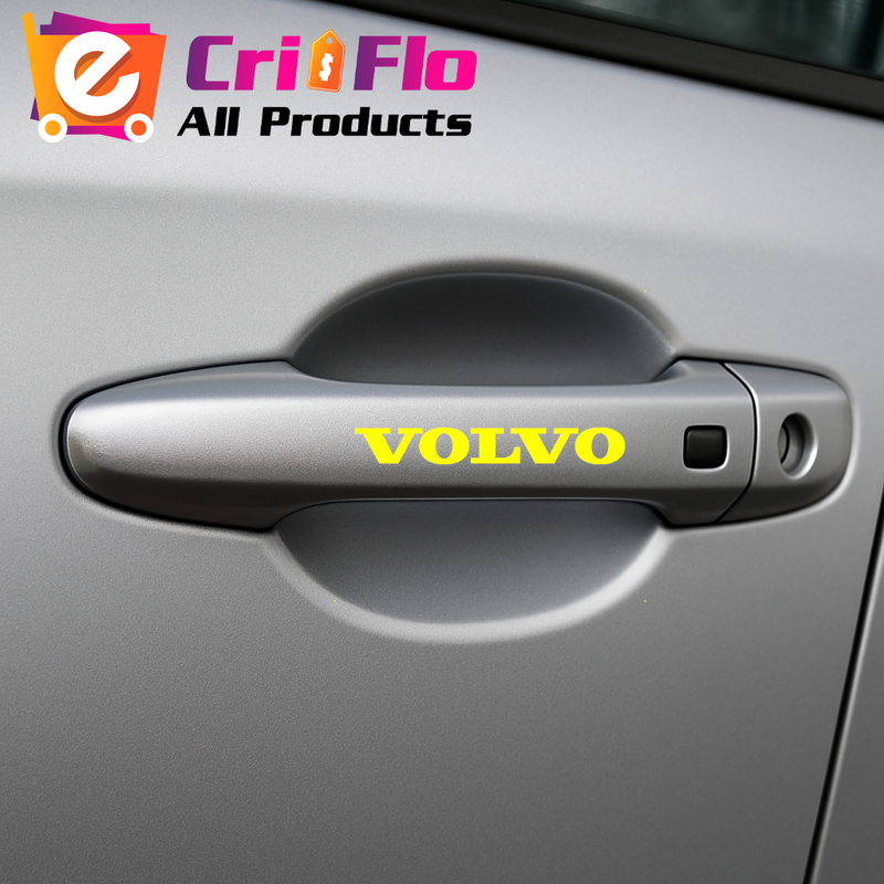 Sticker Auto Volvo 4 buc, Etrieri, Oglinda, Luneta, Jante, Maner usi, autoadeziv, Cri-Flo, Culoare Galben, Marime 12 cm