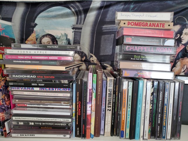A portion of my CD collection and all of the casette tapes I own currently.