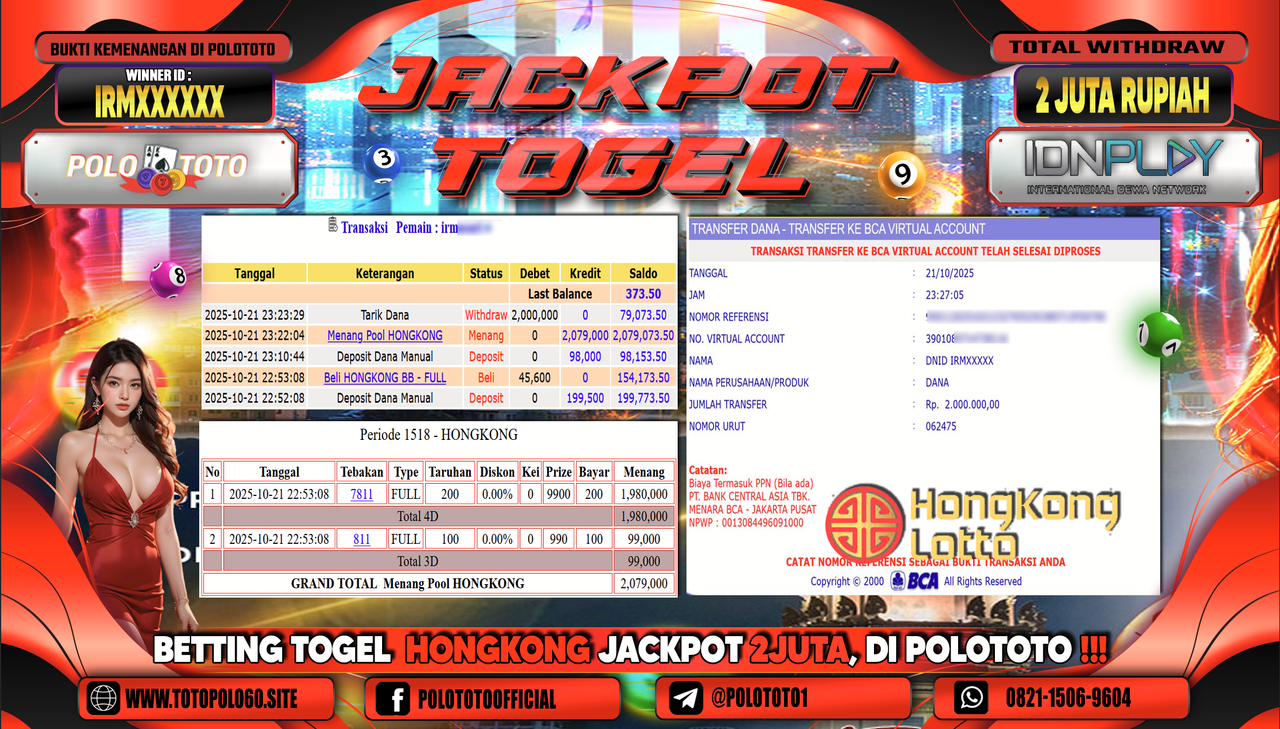 POLOTOTO JACKPOT TOGEL MENANG HONGKONG LOTTO Rp.2.000.000,- LUNAS