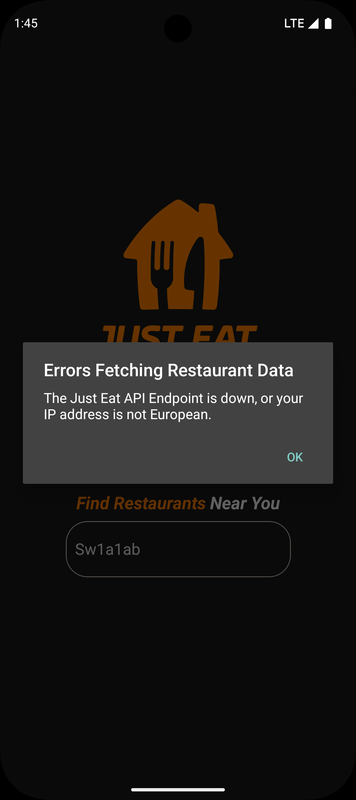 MainPage, Just Eat API Failure alt text