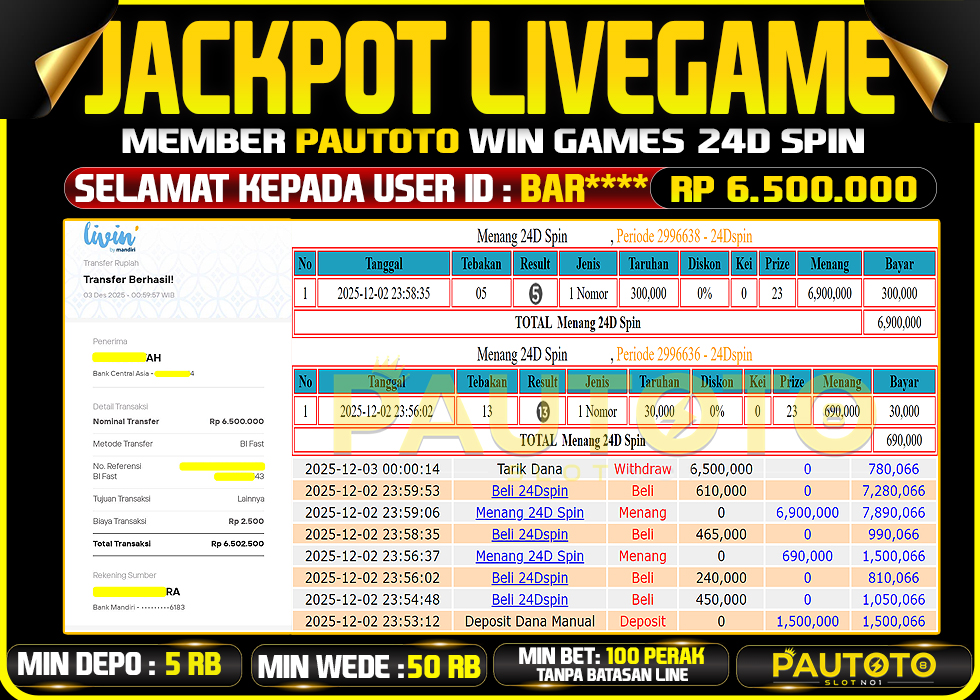BUKTI JACKPOT LUNAS PAUTOTO