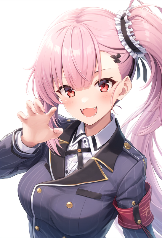 1girl, tsubakuro yume, Toji no Miko, pink hair, red eyes, fangs, side ponytail,  s-2299652336