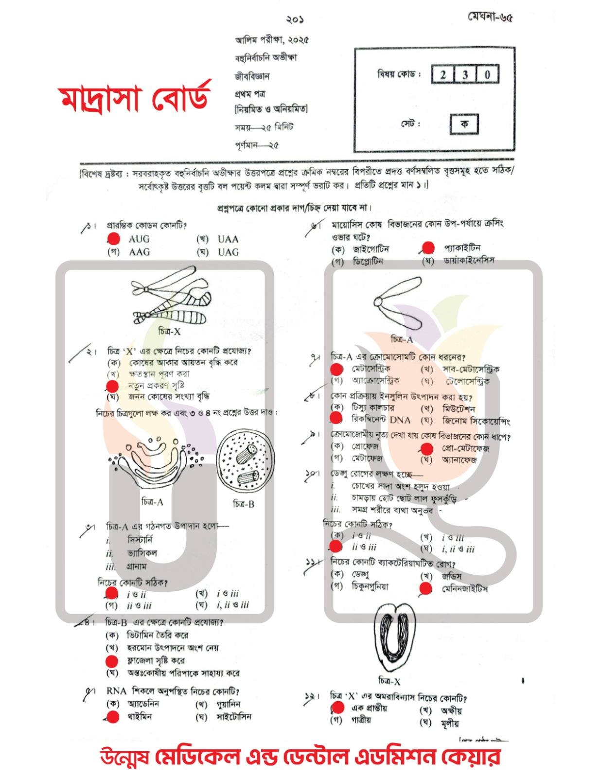 Alim Biology 1st Paper Question Answer 2025