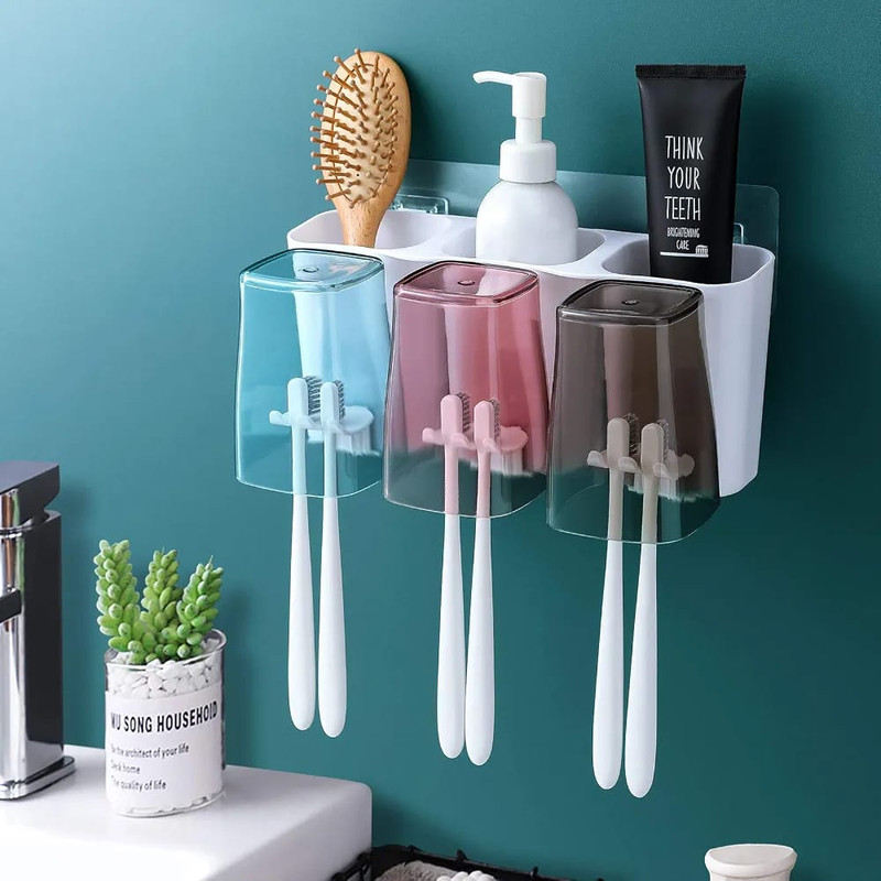 Acrylic Cup Wall-Mounted Toothbrush Holder for Bathroom