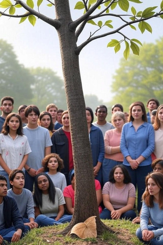 جذع شجرة ميت تنبت منه بذرة خضراء - رمز الأمل والتجدد في الطبيعة