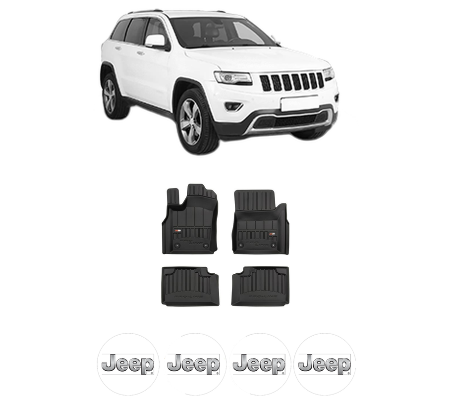 Set covorase presuri JEEP GRAND CHEROKEE VAN (WK2) din 2013-2017, auto, din cauciuc thermoplastic, 4 Stickere auto cu JEEP