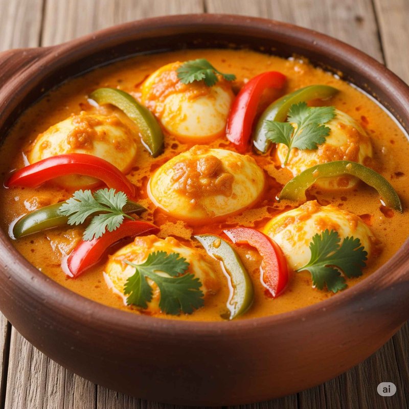 Moqueca de ovo com molho cremoso, coentro e pimentões