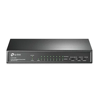 Switch com 8 portas PoE+ alimentando dispositivos