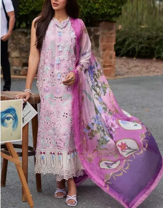 Luxury Heavy Schiffli Embroidered Lawn Dress Silk Dupatta leatest 2026