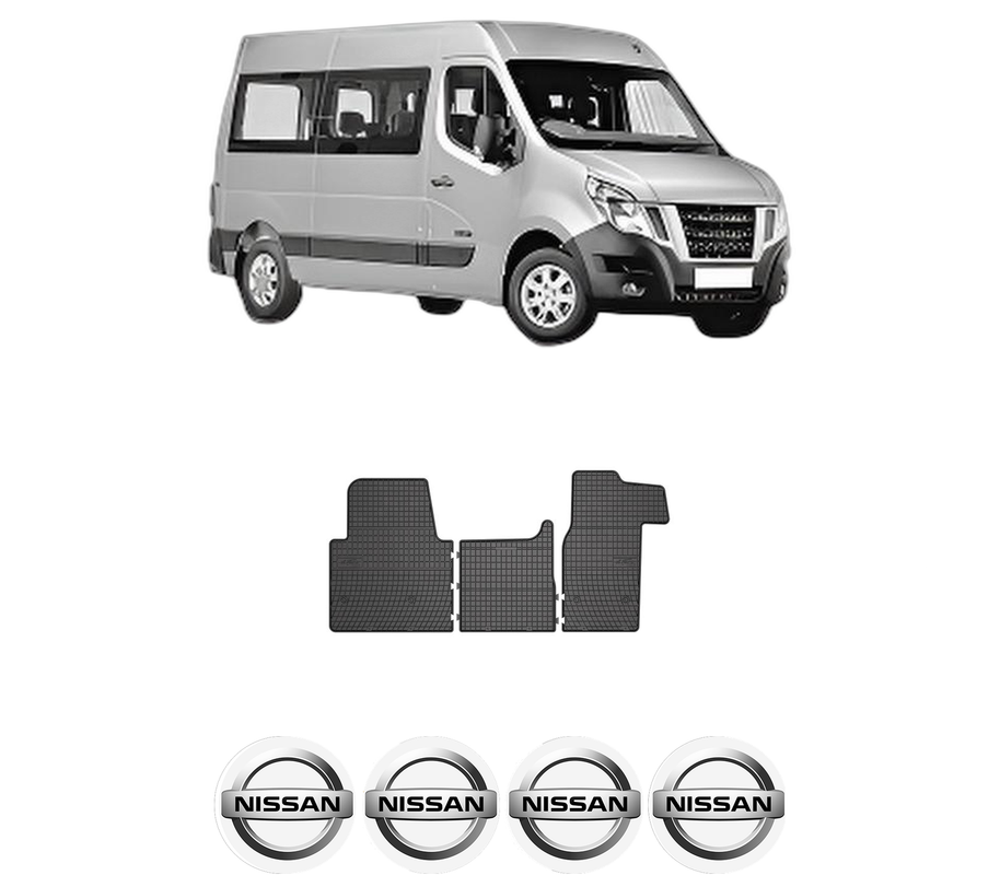 Set covorase presuri NISSAN NV400 Bus (X62, X62B) din 2011-2020, auto, din cauciuc thermoplastic, 4 Stickere auto cu NISSAN